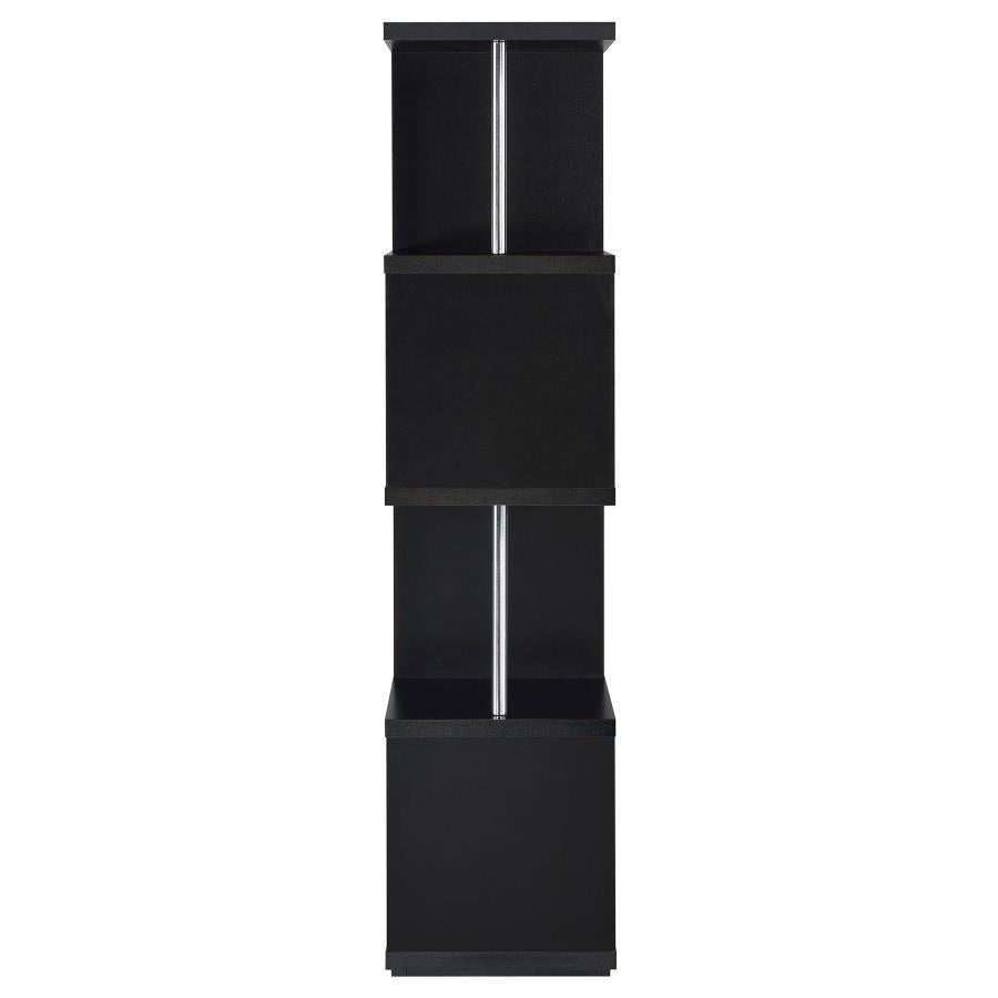 BAXTER 67-INCH 4-SHELF BOOKSHELF BLACK AND CHROME