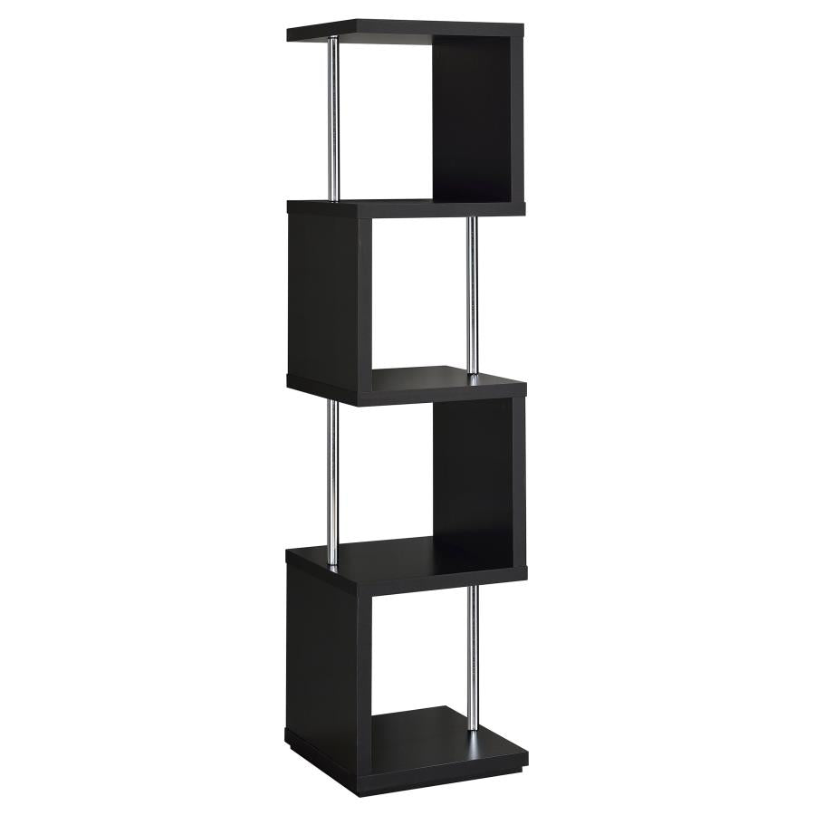 BAXTER 67-INCH 4-SHELF BOOKSHELF BLACK AND CHROME
