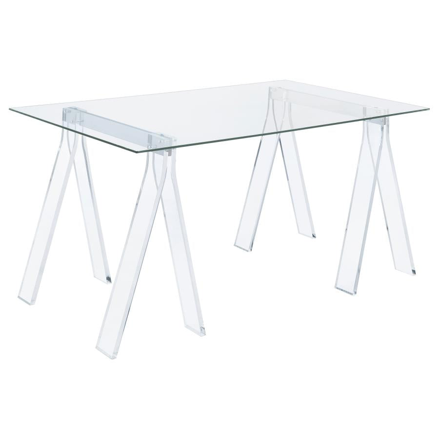 AMATURO 59-INCH GLASS TOP ACRYLIC WRITING DESK CLEAR