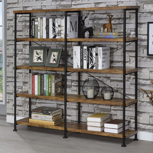 ANALIESE 63-INCH 4-SHELF DOUBLE BOOKSHELF RUSTIC NUTMEG