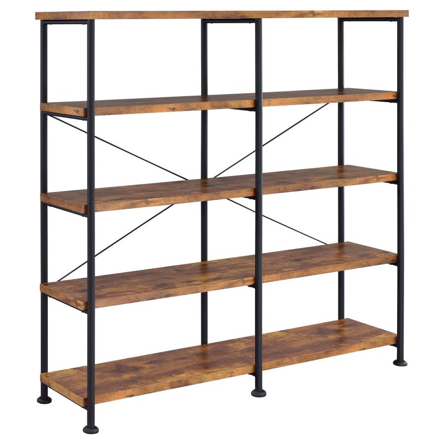 ANALIESE 63-INCH 4-SHELF DOUBLE BOOKSHELF RUSTIC NUTMEG