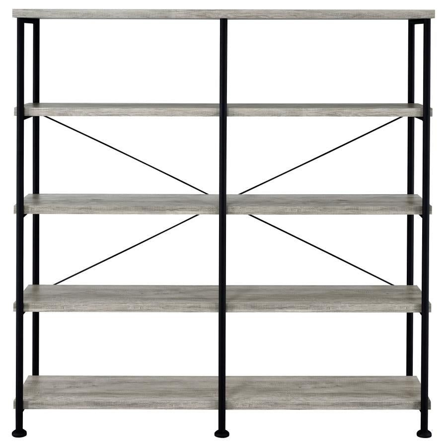 ANALIESE 63-INCH 4-SHELF DOUBLE BOOKSHELF GREY DRIFTWOOD