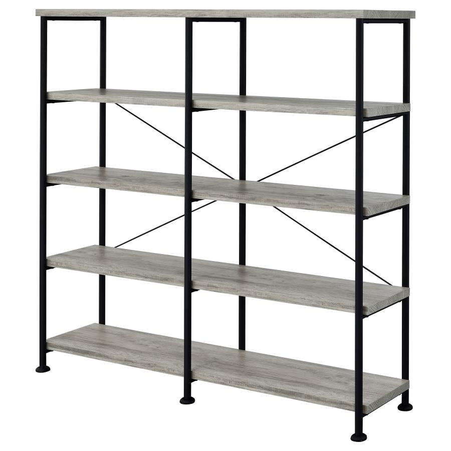 ANALIESE 63-INCH 4-SHELF DOUBLE BOOKSHELF GREY DRIFTWOOD