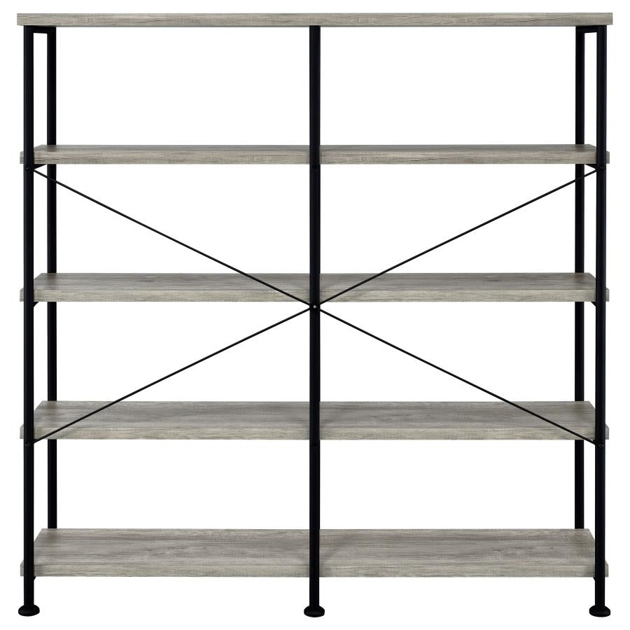 ANALIESE 63-INCH 4-SHELF DOUBLE BOOKSHELF GREY DRIFTWOOD