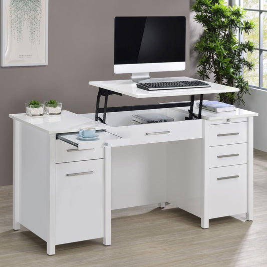 DYLAN 60-INCH 4-DRAWER LIFT TOP OFFICE DESK WHITE HIGH GLOSS