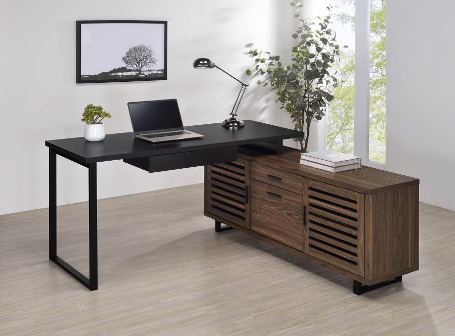 MADDOX 60-INCH L-SHAPE OFFICE COMPUTER DESK BLACK AND WALNUT
