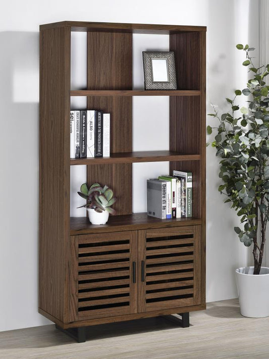 MADDOX 71-INCH 3-SHELF CABINET BOOKCASE WALNUT