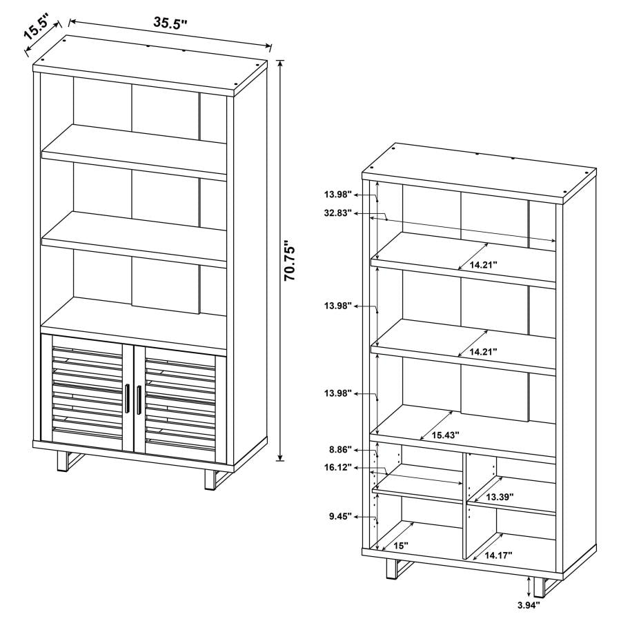 MADDOX 71-INCH 3-SHELF CABINET BOOKCASE WALNUT