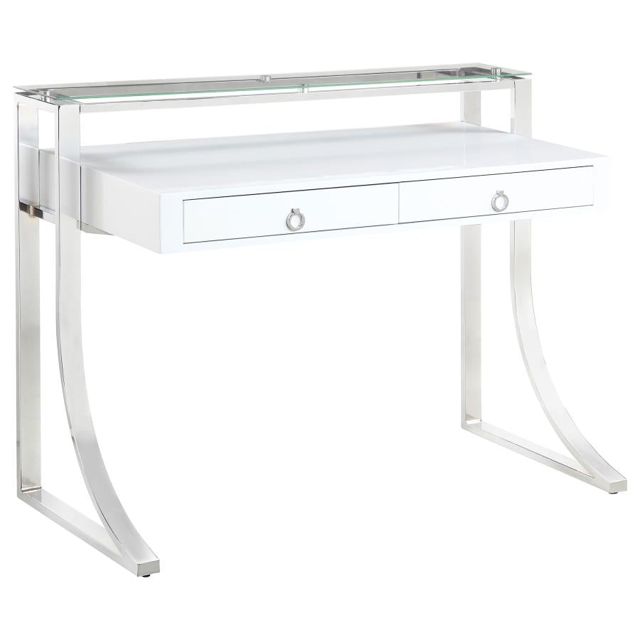 GEMMA 48-INCH 2-DRAWER WRITING DESK WHITE HIGH GLOSS