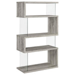 EMELLE 63-INCH 4-SHELF GLASS PANEL BOOKSHELF GREY DRIFTWOOD