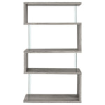 EMELLE 63-INCH 4-SHELF GLASS PANEL BOOKSHELF GREY DRIFTWOOD