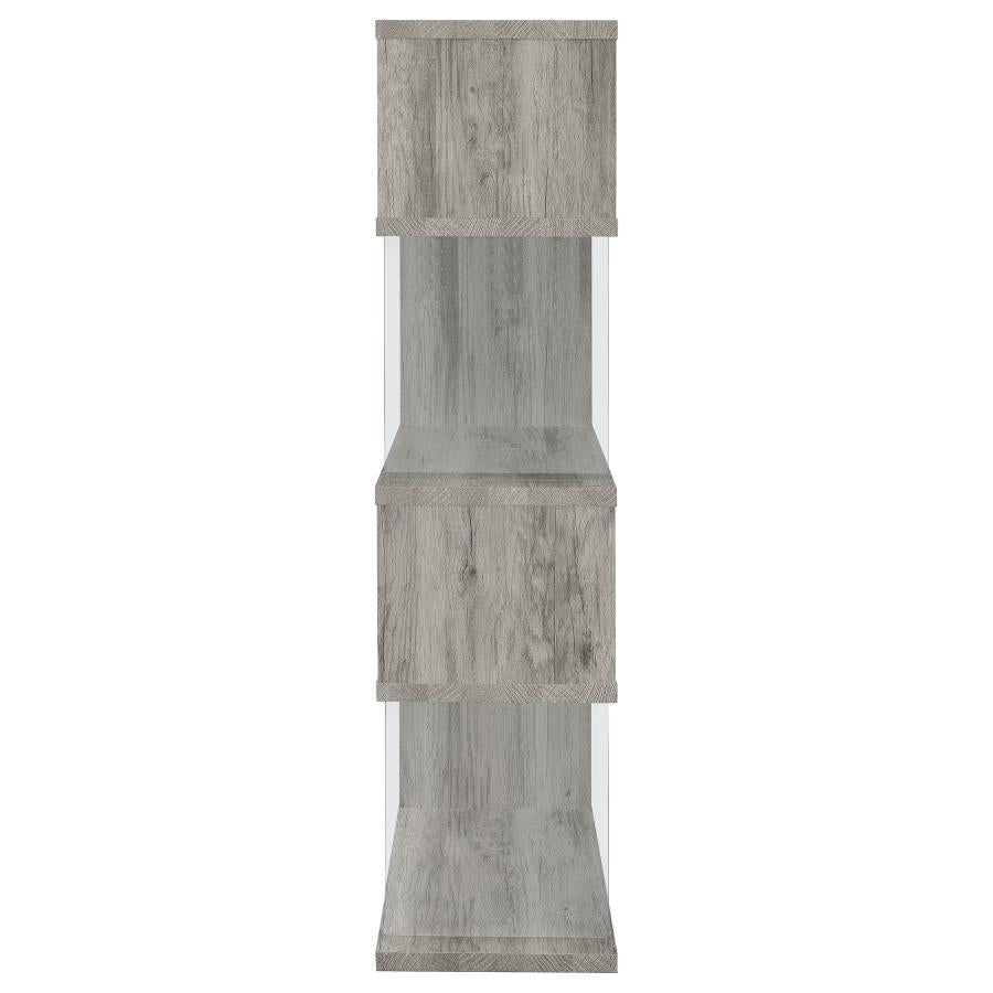 EMELLE 63-INCH 4-SHELF GLASS PANEL BOOKSHELF GREY DRIFTWOOD