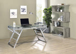 EMELLE 63-INCH 4-SHELF GLASS PANEL BOOKSHELF GREY DRIFTWOOD