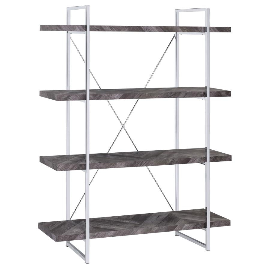 GRIMMA 63-INCH 4-SHELF BOOKSHELF RUSTIC GREY AND CHROME