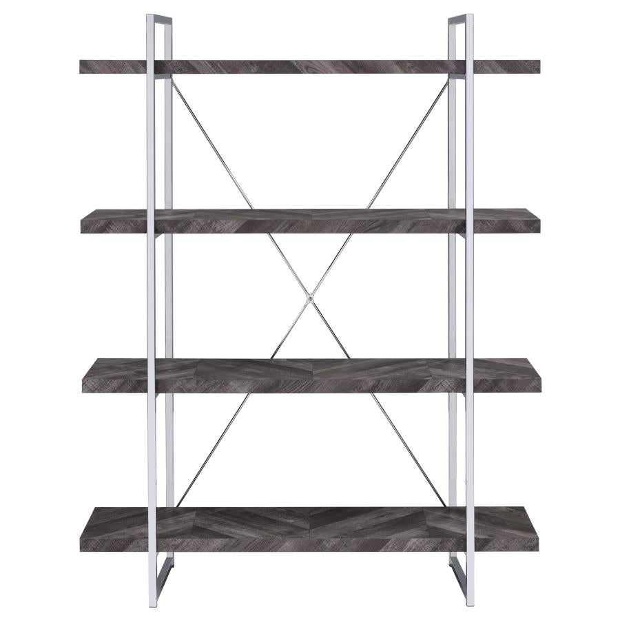 GRIMMA 63-INCH 4-SHELF BOOKSHELF RUSTIC GREY AND CHROME