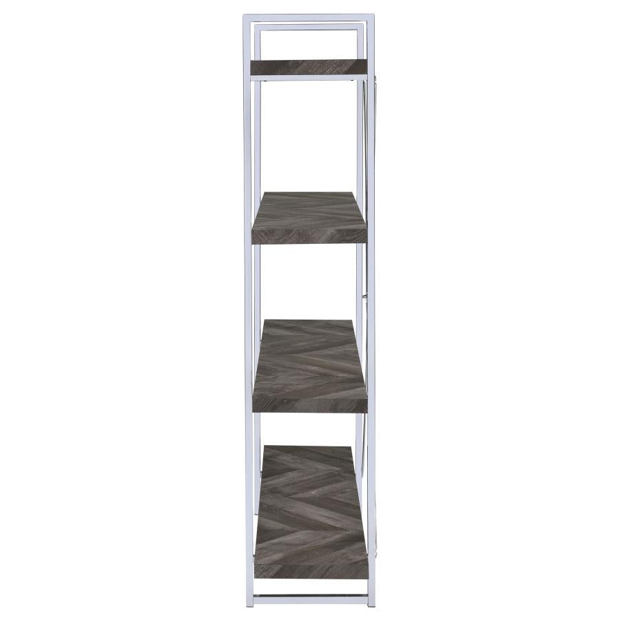 GRIMMA 63-INCH 4-SHELF BOOKSHELF RUSTIC GREY AND CHROME