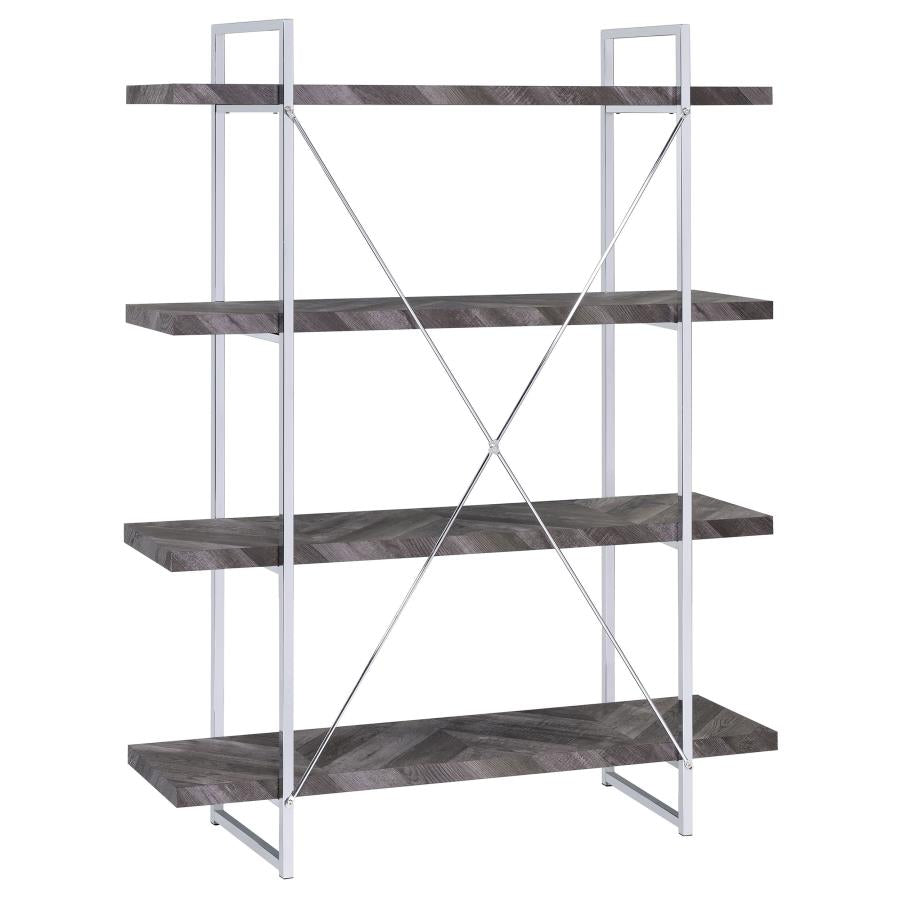 GRIMMA 63-INCH 4-SHELF BOOKSHELF RUSTIC GREY AND CHROME