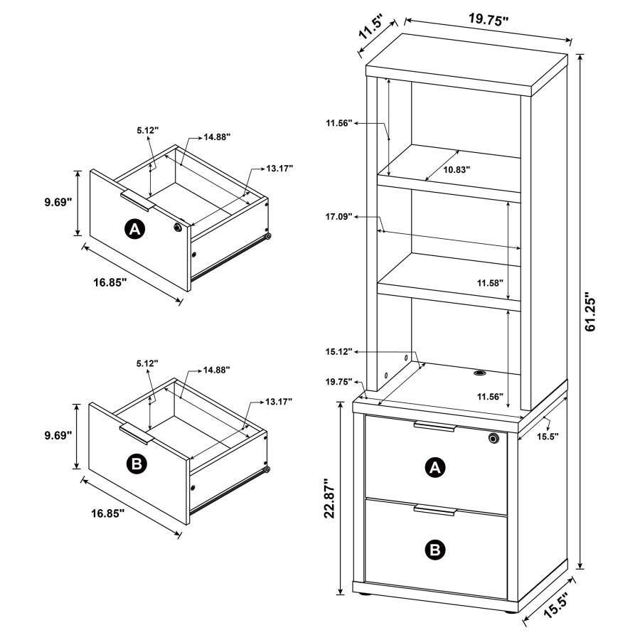 WESTPARK 3-SHELF BOOKCASE USB AND LOCKABLE DRAWER BLACK