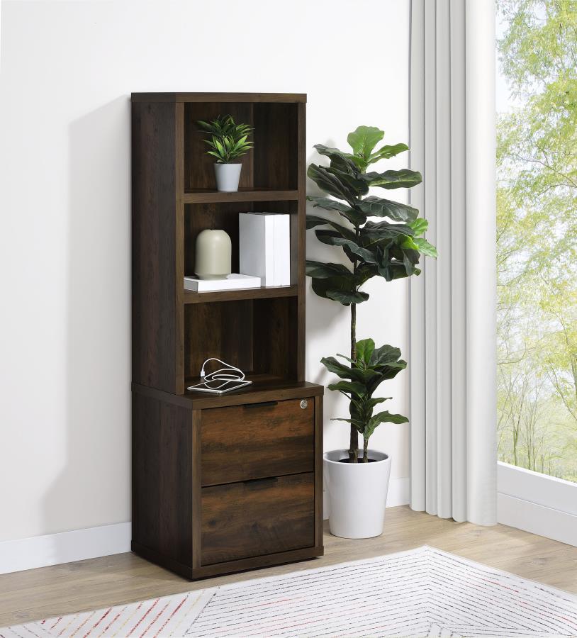 WESTPARK 3-SHELF BOOKCASE USB AND LOCKABLE DRAWER DARK PINE