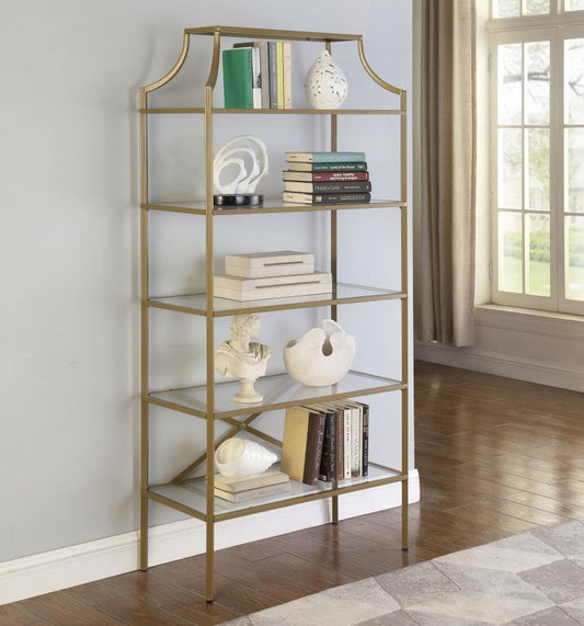 SERENA 70-INCH 5-SHELF GLASS BOOKSHELF GOLD