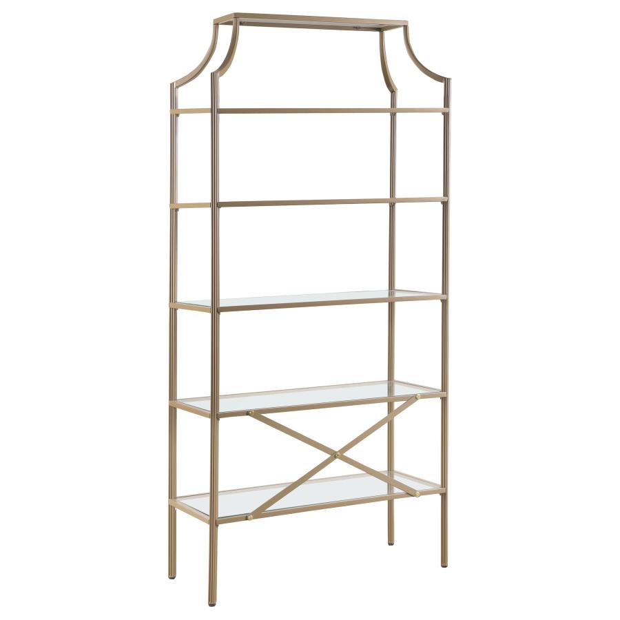 SERENA 70-INCH 5-SHELF GLASS BOOKSHELF GOLD