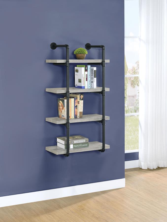 ELMCREST 24-INCH 4-SHELF WALL BOOKSHELF GREY DRIFTWOOD