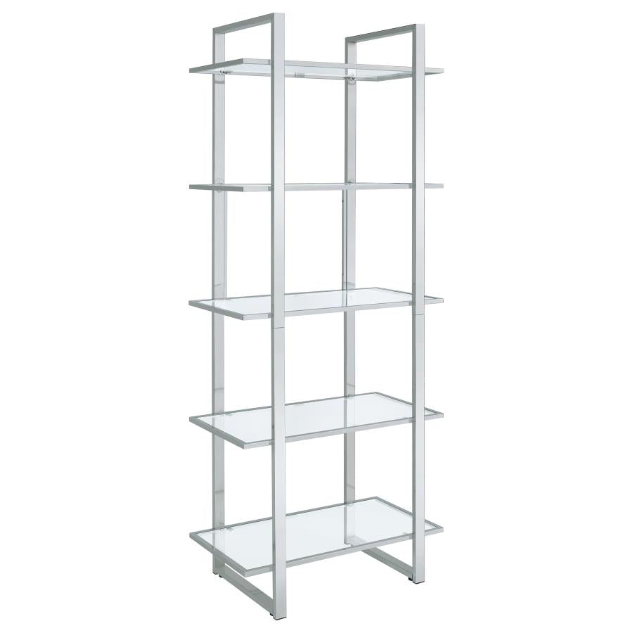 HARTFORD 79-INCH 5-SHELF GLASS BOOKSHELF CHROME