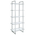 HARTFORD 79-INCH 5-SHELF GLASS BOOKSHELF CHROME