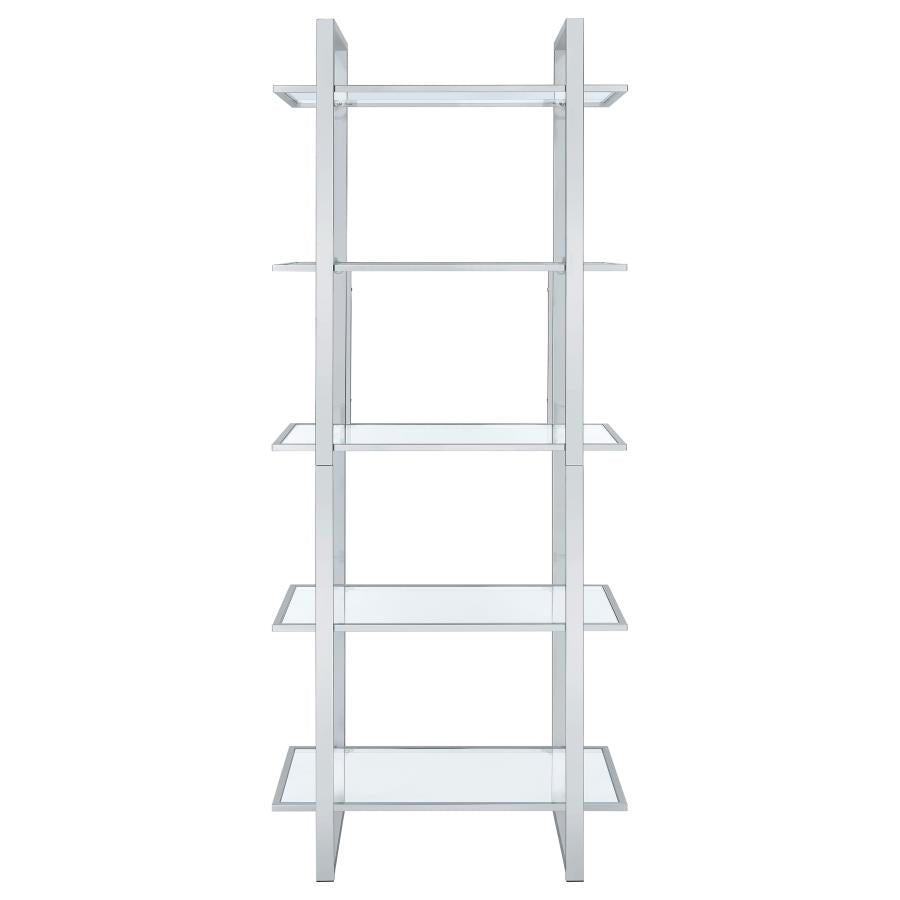 HARTFORD 79-INCH 5-SHELF GLASS BOOKSHELF CHROME