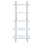 HARTFORD 79-INCH 5-SHELF GLASS BOOKSHELF CHROME