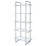 HARTFORD 79-INCH 5-SHELF GLASS BOOKSHELF CHROME