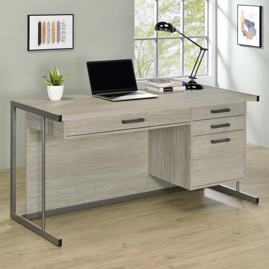 LOOMIS 60-INCH 4-DRAWER COMPUTER DESK WHITEWASHED GREY