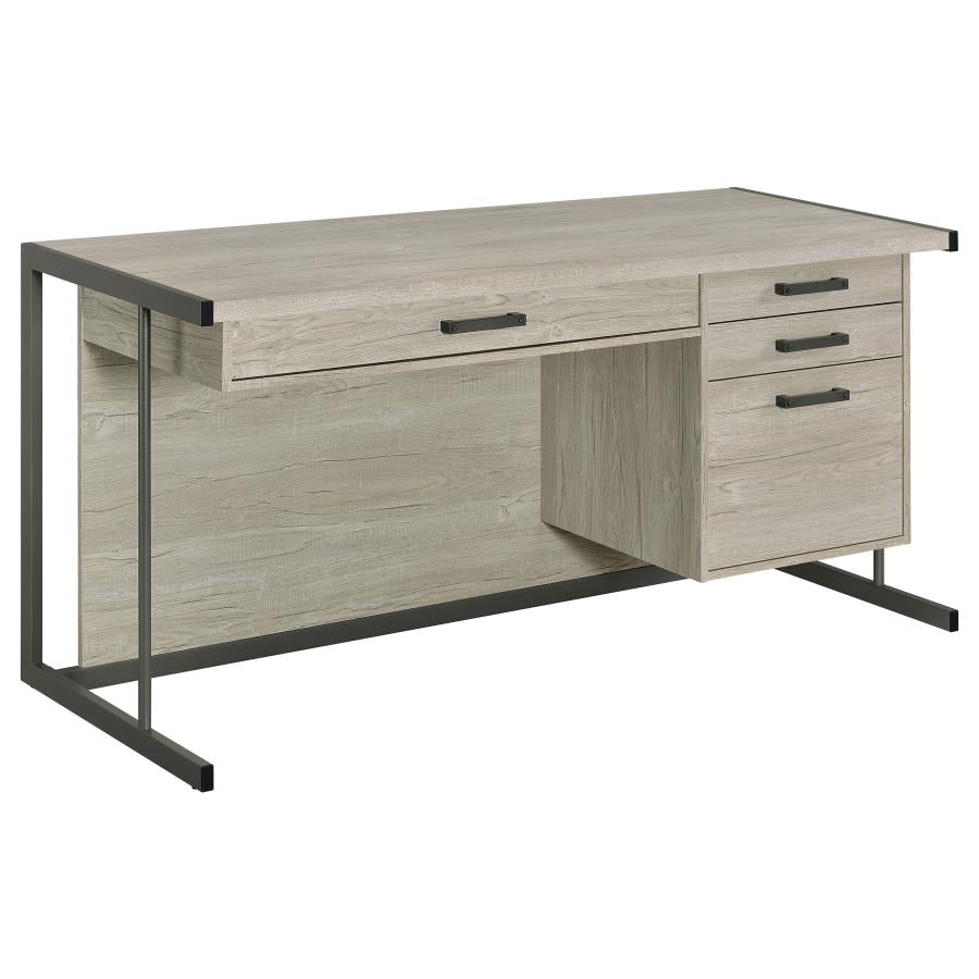 LOOMIS 60-INCH 4-DRAWER COMPUTER DESK WHITEWASHED GREY