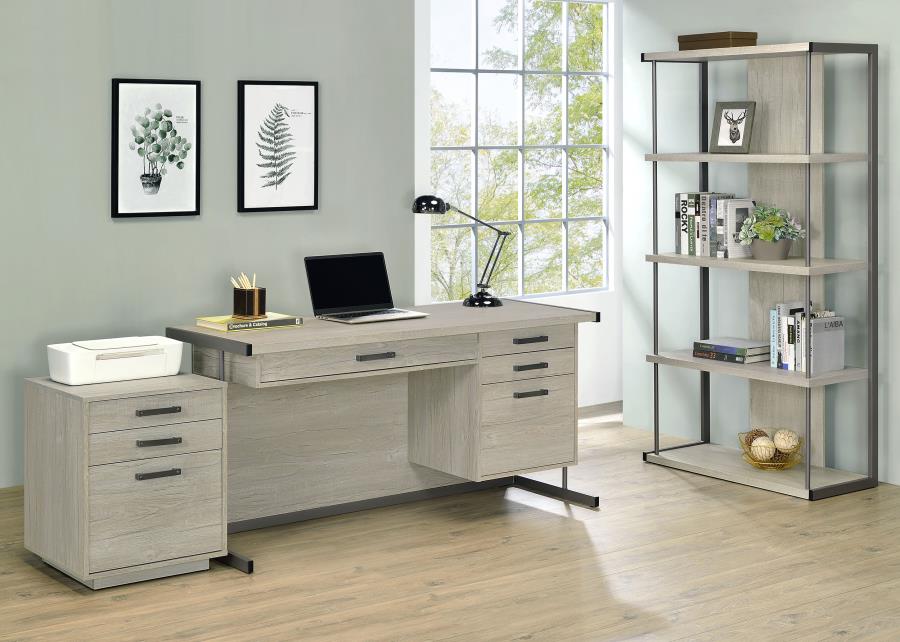 LOOMIS 60-INCH 4-DRAWER COMPUTER DESK WHITEWASHED GREY