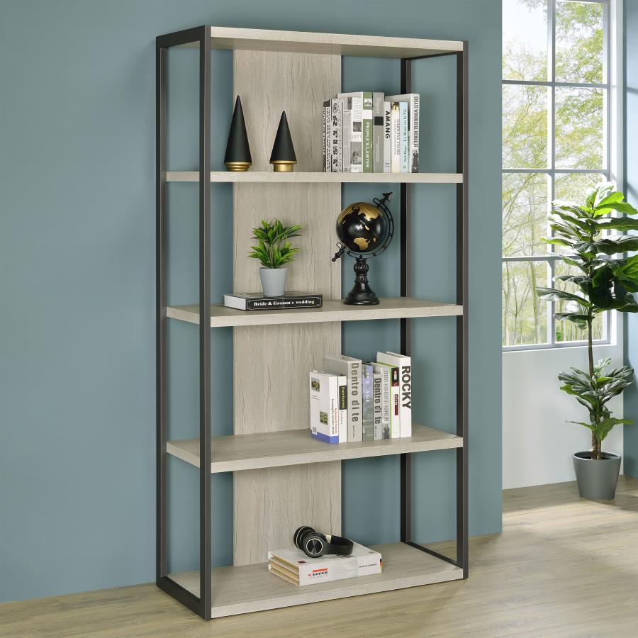 LOOMIS 72-INCH 4-SHELF BOOKSHELF WHITEWASHED GREY