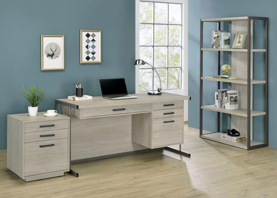 LOOMIS 72-INCH 4-SHELF BOOKSHELF WHITEWASHED GREY