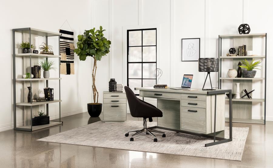 LOOMIS 72-INCH 4-SHELF BOOKSHELF WHITEWASHED GREY