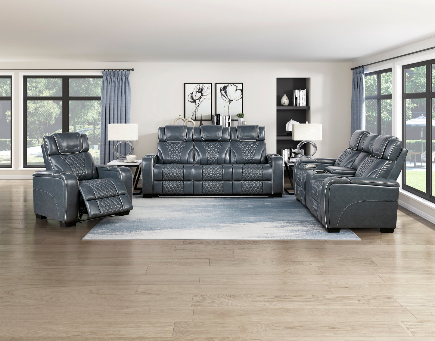 Apex Power Reclining Sofa W/ Heat & Massage BLUE LEATHER