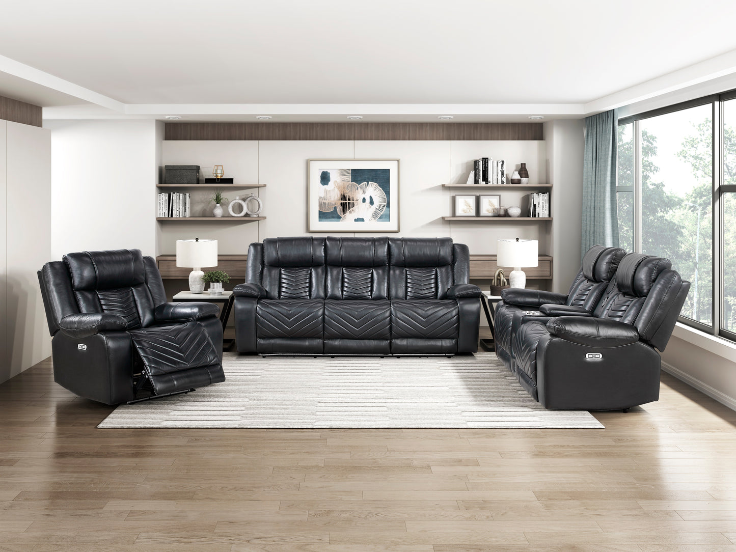 Huron Power Reclining Sofa BLACK VINLY