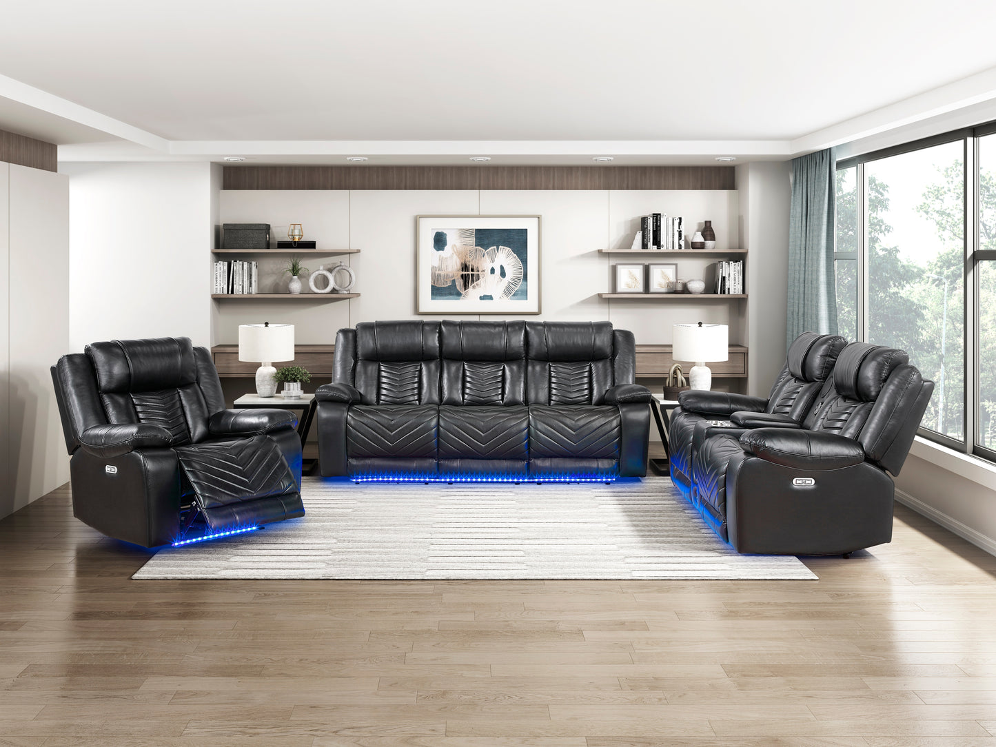 Huron Power Reclining Sofa BLACK VINLY