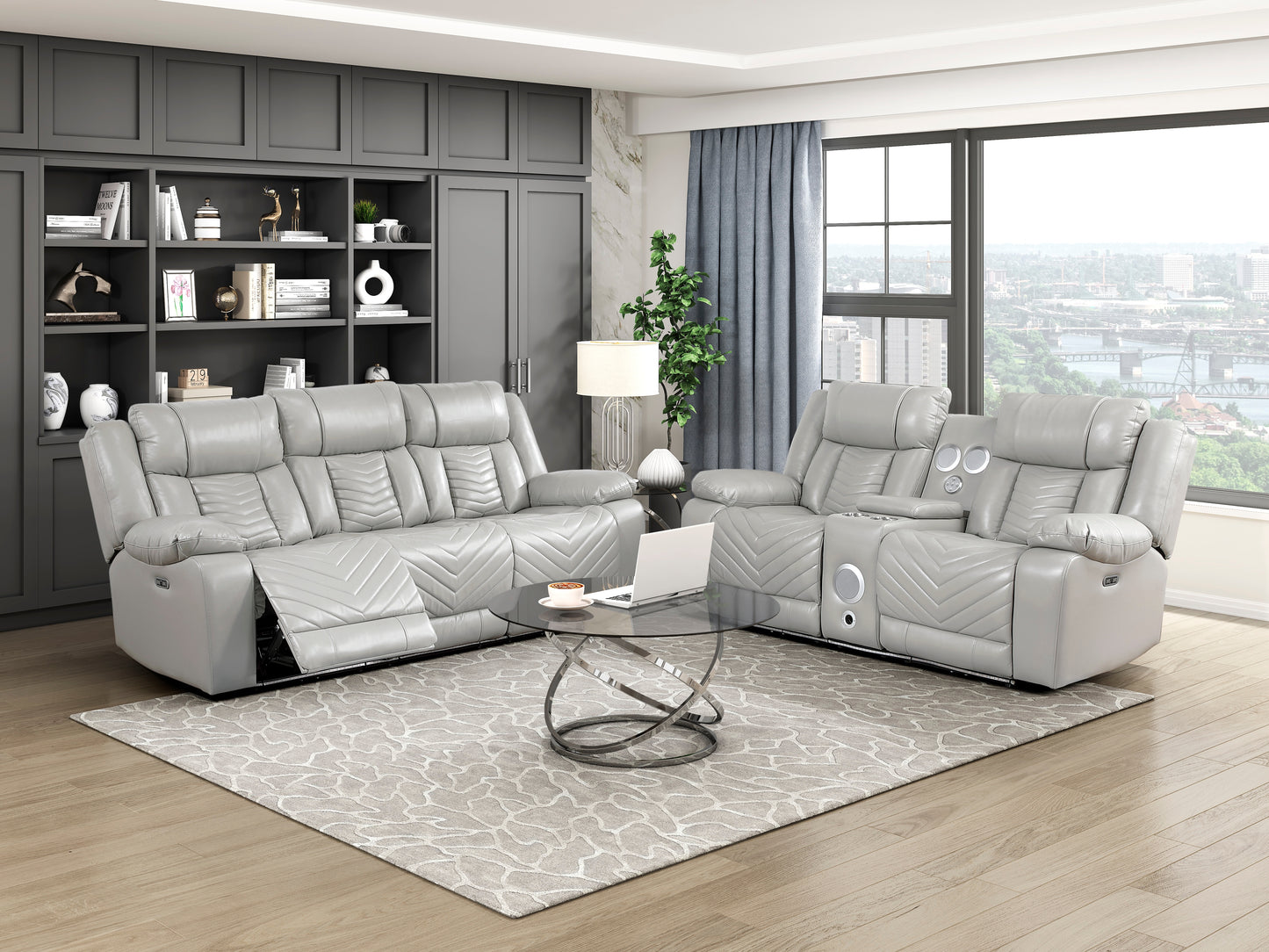 Huron Power Reclining Sofa GREY VINYL