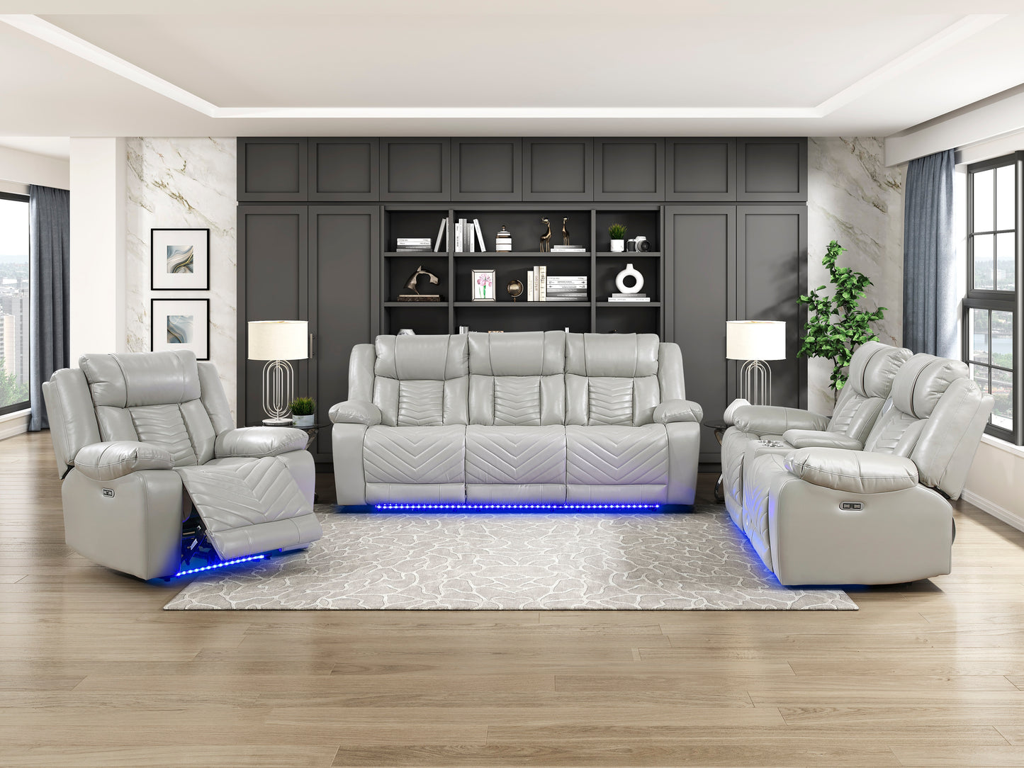 Huron Power Reclining Sofa GREY VINYL