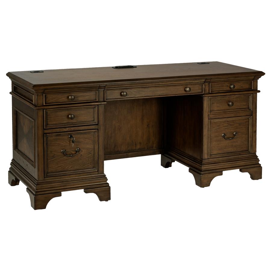 HARTSHILL 66-INCH 5-DRAWER CREDENZA OFFICE DESK BURNISH OAK