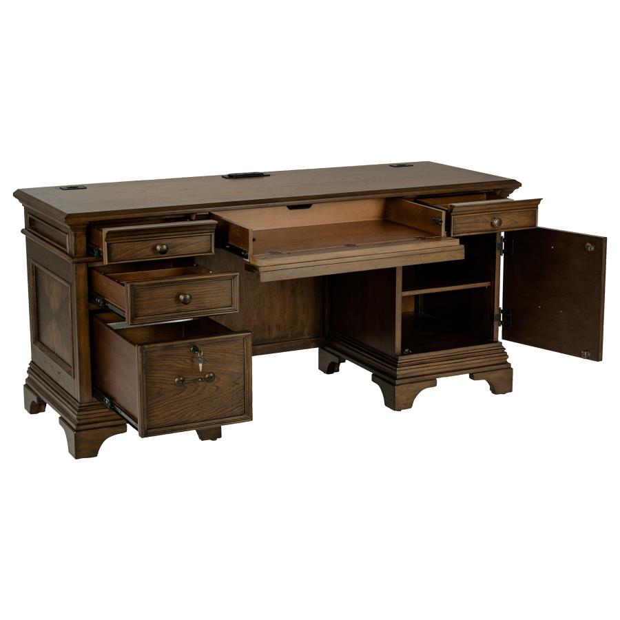 HARTSHILL 66-INCH 5-DRAWER CREDENZA OFFICE DESK BURNISH OAK
