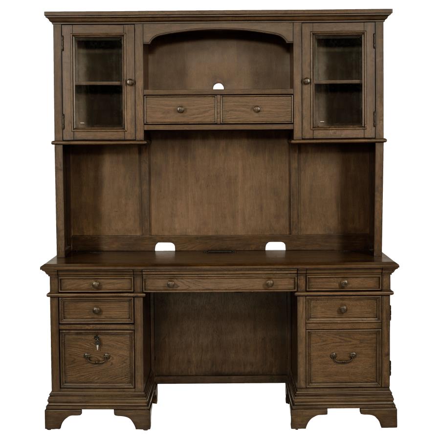 2PCS HARTSHILL 66-INCH 5-DRAWER CREDENZA WITH HUTCH BURNISHED OAK
