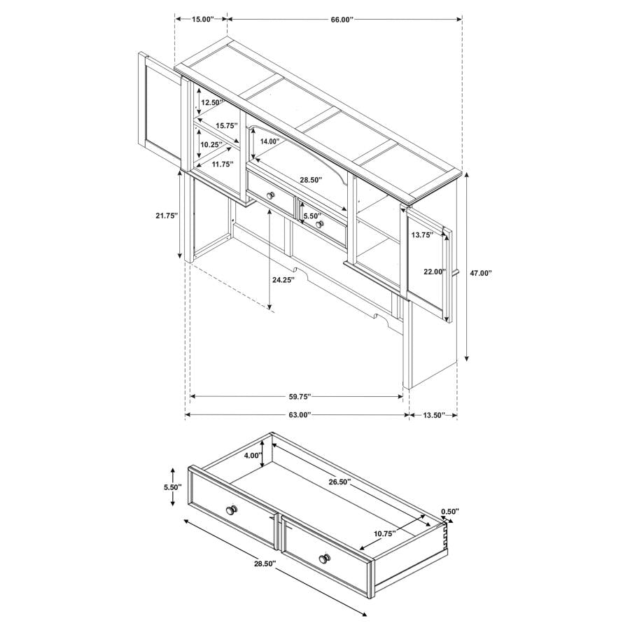 2PCS HARTSHILL 66-INCH 5-DRAWER CREDENZA WITH HUTCH BURNISHED OAK