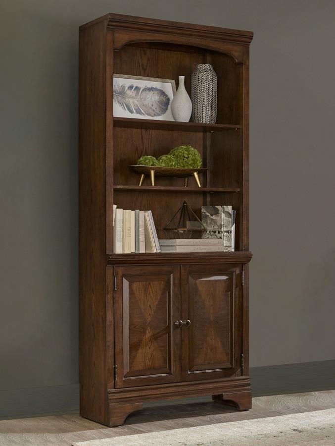 HARTSHILL 78-INCH 3-SHELF CABINET BOOKCASE BURNISHED OAK