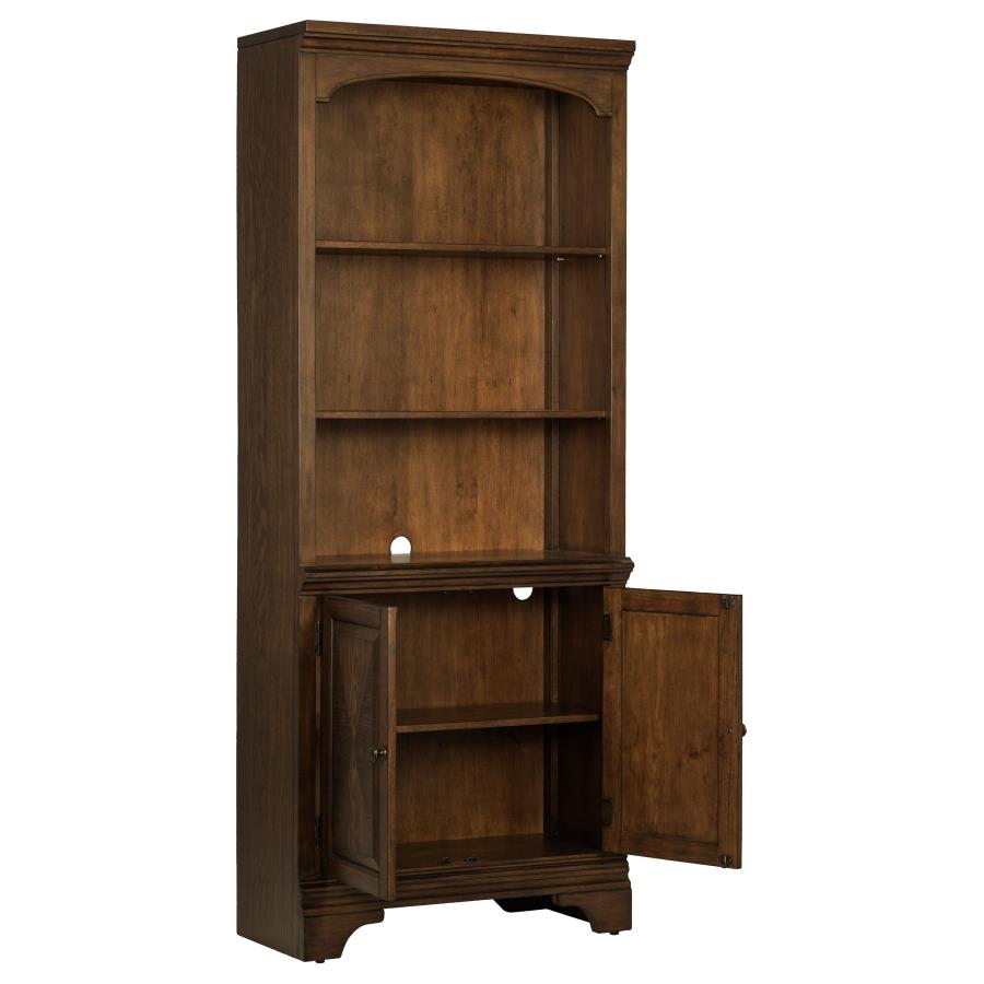 HARTSHILL 78-INCH 3-SHELF CABINET BOOKCASE BURNISHED OAK