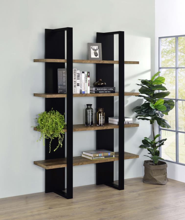 DANBROOK 71-INCH 4-SHELF BOOKSHELF BLACK AND AGED WALNUT
