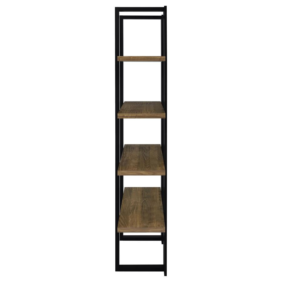 DANBROOK 71-INCH 4-SHELF BOOKSHELF BLACK AND AGED WALNUT